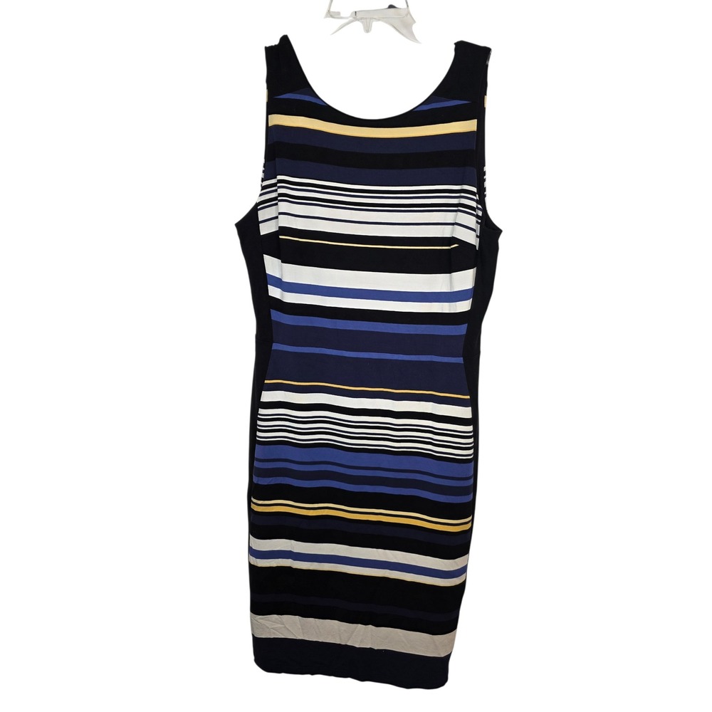 WHBM Striped Sheath Dress Blue Black White Yellow Sleeveless Petite 12P - Picture 11 of 13